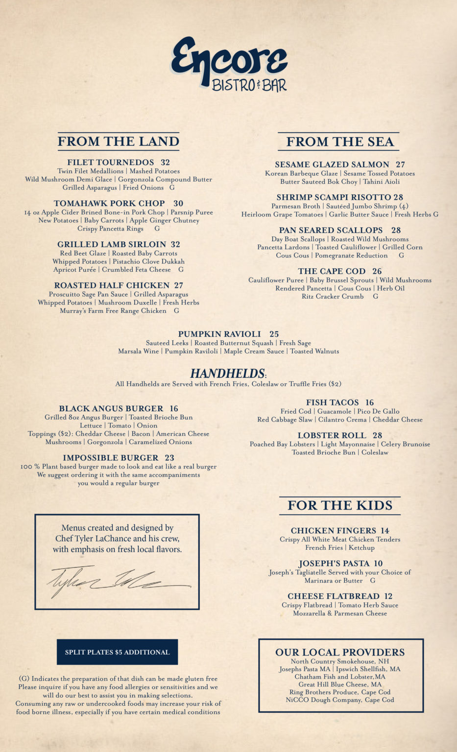 Encore Cape Cod Fine Dinning Menu Encore Bistro and Bar Dennis