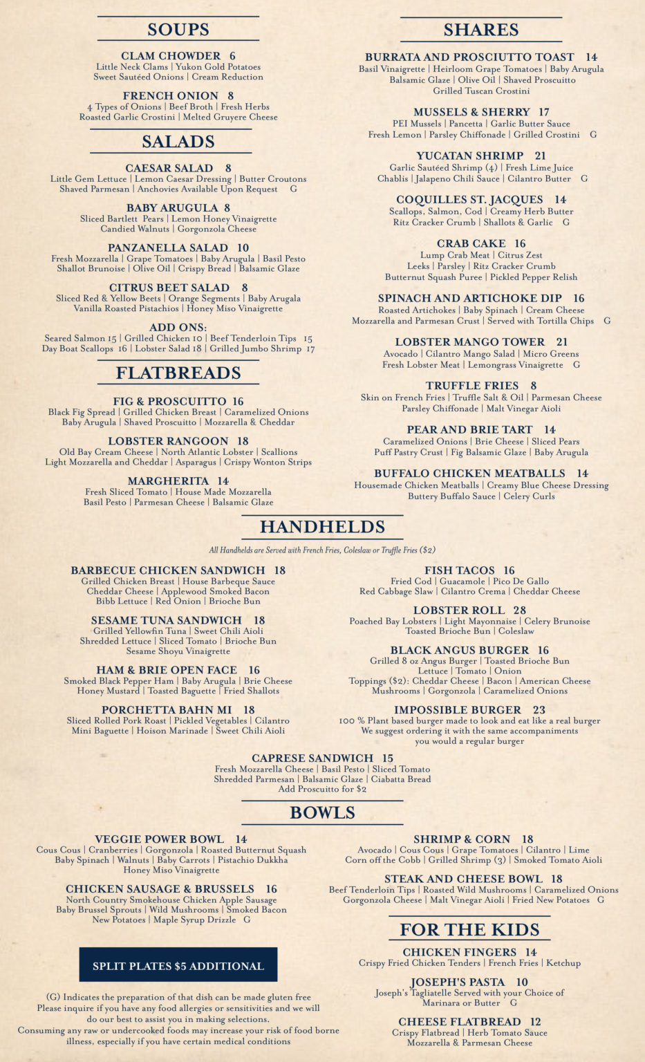 cape cod lunch menu fine dining Encore Bistro and Bar Dennis, Cape