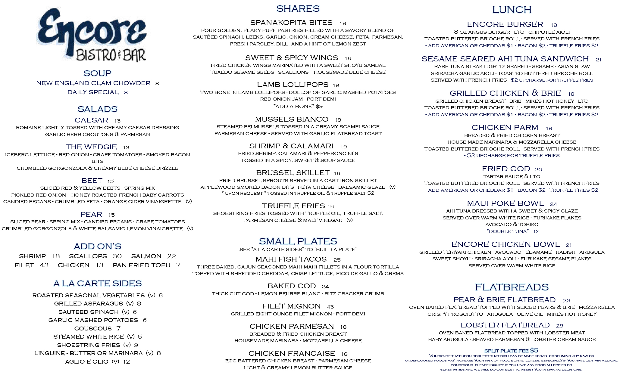 Lunch menu Dennis MA